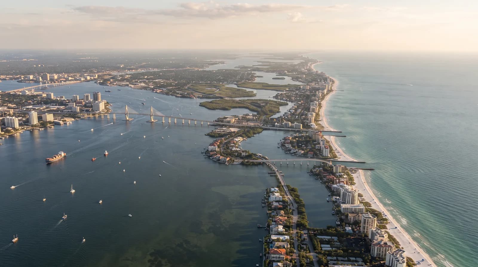 Aerial view of Florida's Gulf Coast from Tampa Bay toward Sarasota